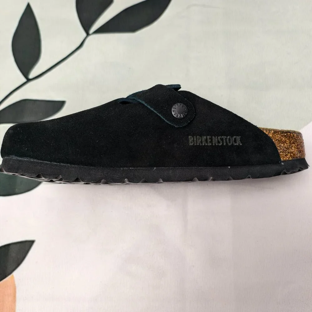 NWT - Women's Black Suede Birkenstock Boston Shoes - Narrow Fit - Picture 4 of 5
